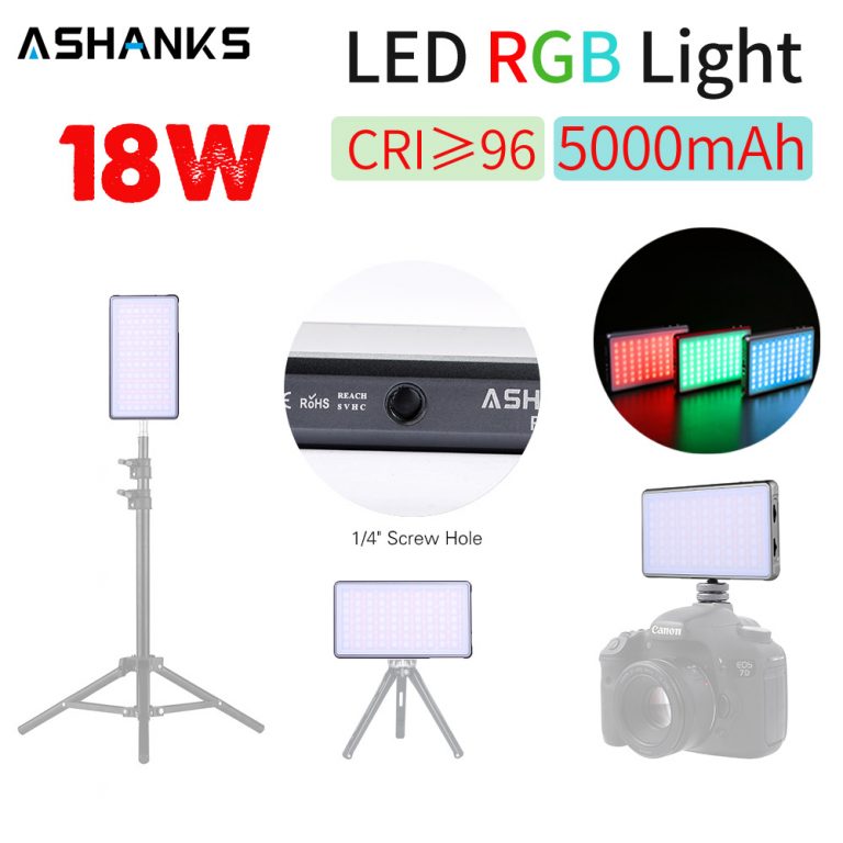 ASHANKS RGB LED Video Light R18 Dimmer Panel Fill Light Photography Mini Studio Lamp for Tiktok Youtube Camera Tripod Stand