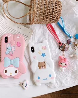 Cute 3D doll Melody Cinnamoroll phone case for iphone 11 Pro X XR XS MAX 6 7 8 plus lovely dog soft silicone cover lanyard coque