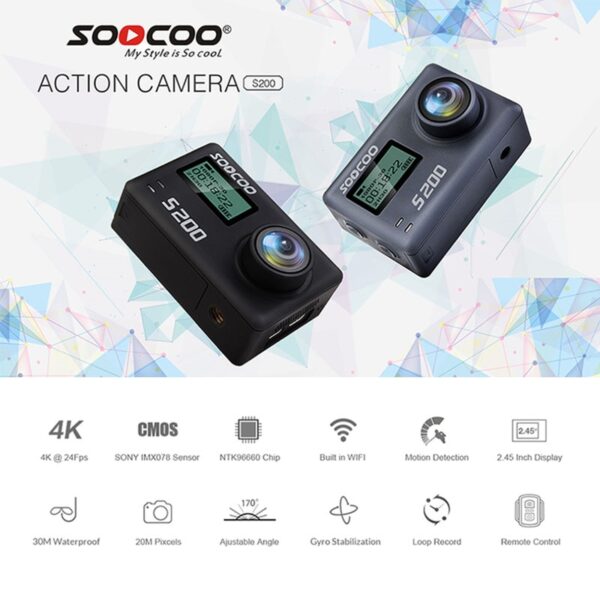 S200 Action Sport Camera Ultra HD 4K 20MP NTK96660 Chip Cam
