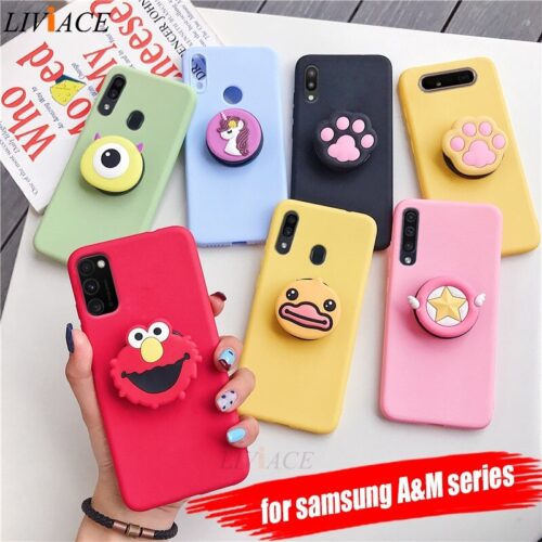3D silicone cartoon phone holder case for samsung galaxy m30s m40 m30 m20 m10 a30s a50s a20s a10s a20e a10e cute stand cover