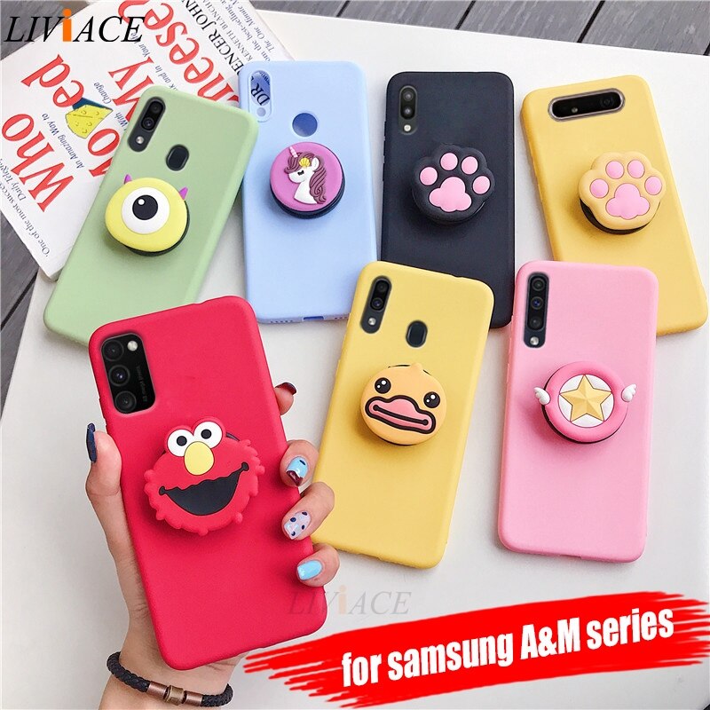 3D silicone cartoon phone holder case for samsung galaxy m30s m40 m30 m20 m10 a30s a50s a20s a10s a20e a10e cute stand cover