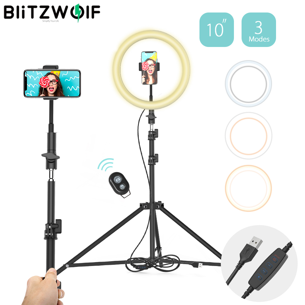 BlitzWolf BW-SL2 12W 126 LED Phone Holder Selfie Stick Tripod Portable Fill Light Ring Universal Clip for Tiktok Live Streaming