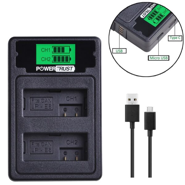 Battery AKKU and LCD Dual Charger for Canon