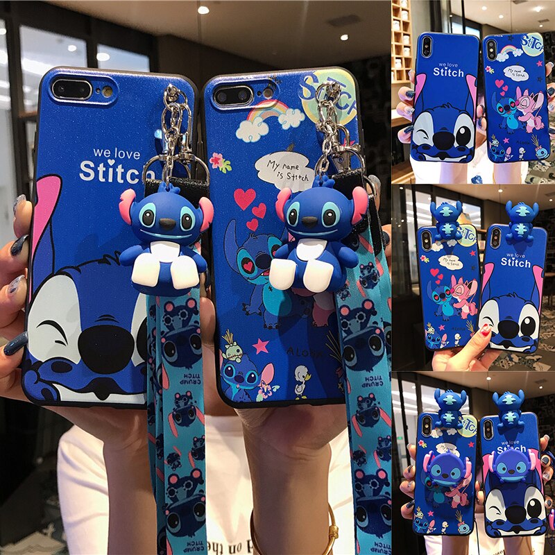 Cartoon Stitch Couples phone case For Samsung Galaxy Note 10 plus S20 S7 edge S8 S9 S10 Plus A50 A70 A10S A20 A30S Lanyard cover