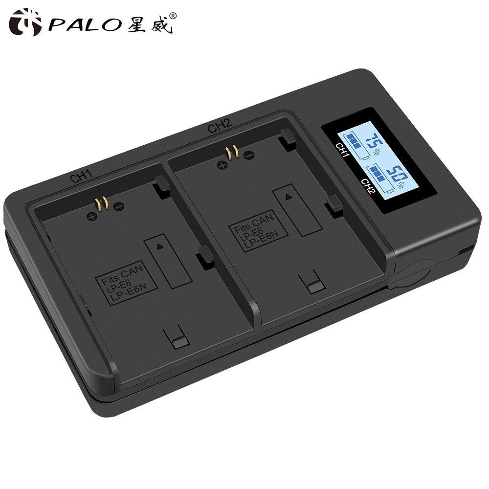 Palo LCD Dual USB Battery Charger for LP-E6 LP E6 LPE6 Camera Battery Pack Canon 5D Mark II III 7D 60D EOS 6D 70D 80D