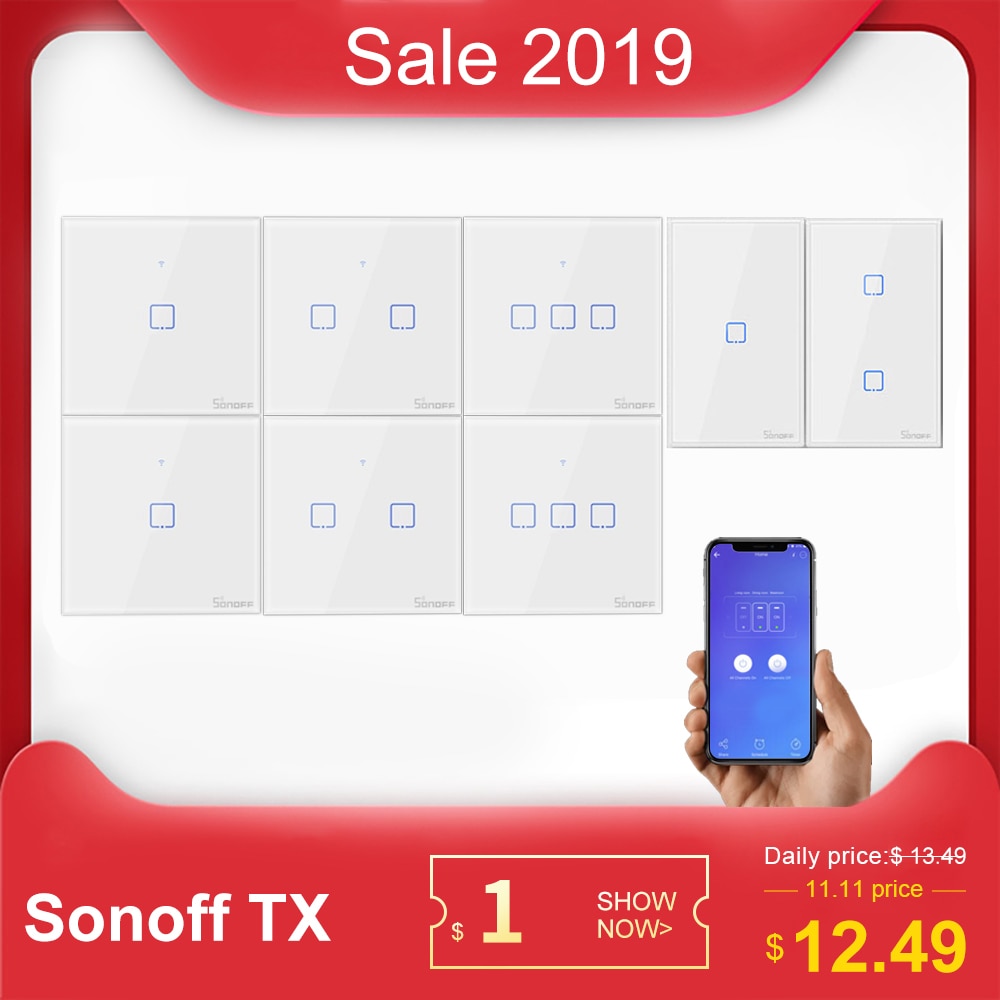 SONOFF Tx T0 US/EU/UK 1/2/3 Gang Wifi Wall Light Switch Panel Touch/Voice/APP Control Eweilink Smart Home Automation Alexa IFTTT