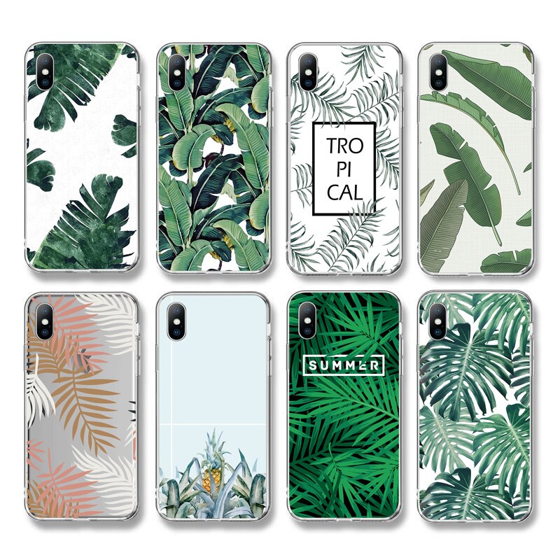Ottwn Summer Banana Leaf Phone Case For iPhone 11 X 7 8 6 6S Plus XS XR XS Max 5 5s SE Retro Leaves Soft TPU Silicone Back Cover