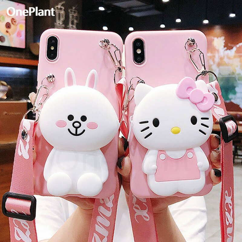 Cute Cartoon 3D Silicone Storage bag Phone Case For iPhone 11 Pro X XR Xs Max 6s 7 8 Plus Rubber Cover For Samsung S9 S10 Note10