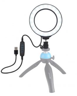 USB 4.6 Inch 3200K-5500K Dimmable Selfie LED Video Ring Light with Cold Shoe Tripod Ball Head for Tiktok Live Studio Streaming