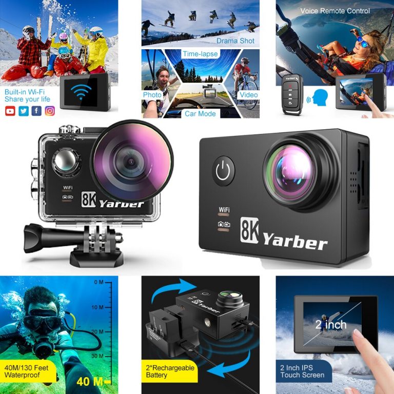 Yarber 8K WIFI Action Camera 4K 60fps 20MP HD 40M Waterproof Voice Remote Control Action Cam Motorcycle Helmet Sports Video Cam 4 Yarber 8K WiFi Action Camera – 4K 60fps, 20MP, Waterproof Sports Cam for Motorcycle, Helmet & Outdoor Adventures
