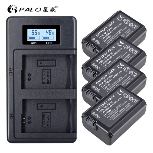 4pc NP-FW50 NP FW50 FW50 Battery+LCD USB Dual Charger for Sony A6000 5100 a3000 a35 A55 a7s II alpha 55 alpha 7 A72 A7R Nex7 NE 1 Ultimate 4pc NP-FW50 Battery Pack with Dual LCD Charger – For Sony Alpha & NEX Cameras