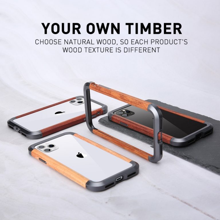 Aluminum Metal Wood Bumper Case for iPhone SE 2020 11 Pro