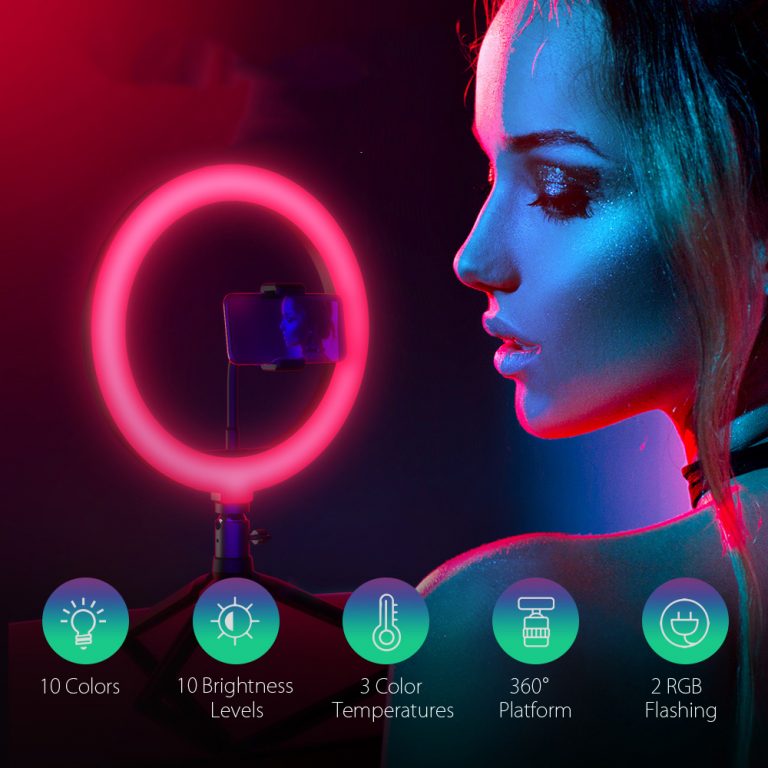 LED Ring Light Dimmable Selfie Ring Lamp with Tripod Phone