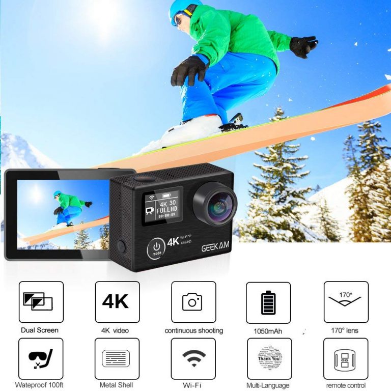 GEEKAM K3R Action Camera - 4K Ultra HD Sports Cam with Dual Screens & Waterproof Design for Outdoor Adventures