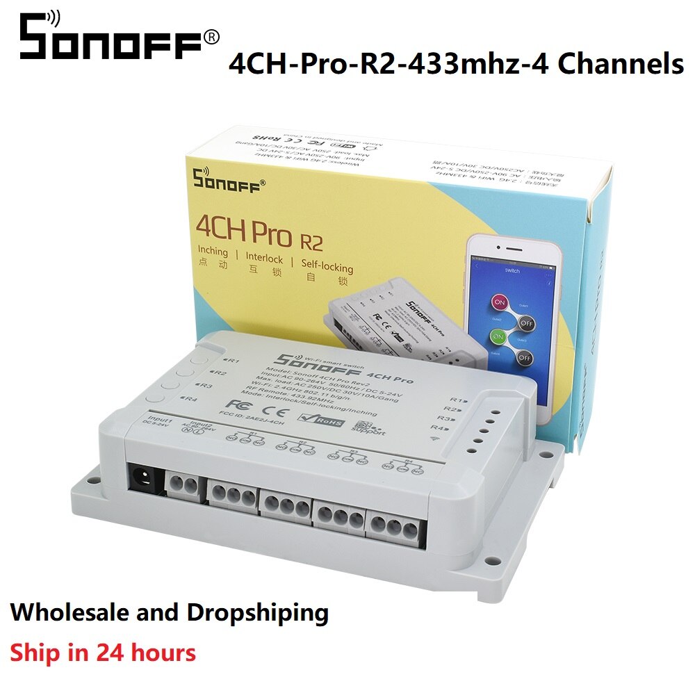 Sonoff 4CH Pro R2 Wifi Smart Switch 433MHz RF Smart Wifi Switch 4 Gang 3 Working Modes Inching Interlock Smart Home With Alexa