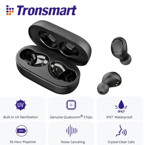 Original Tronsmart Onyx Free UV sterilization TWS Wireless Earbuds Bluetooth Earphones aptX, IPX7 waterproof 35H Playtime Type-C Original Tronsmart Onyx Free UV sterilization TWS Wireless Earbuds Bluetooth Earphones aptX, IPX7 waterproof 35H Playtime Type-C