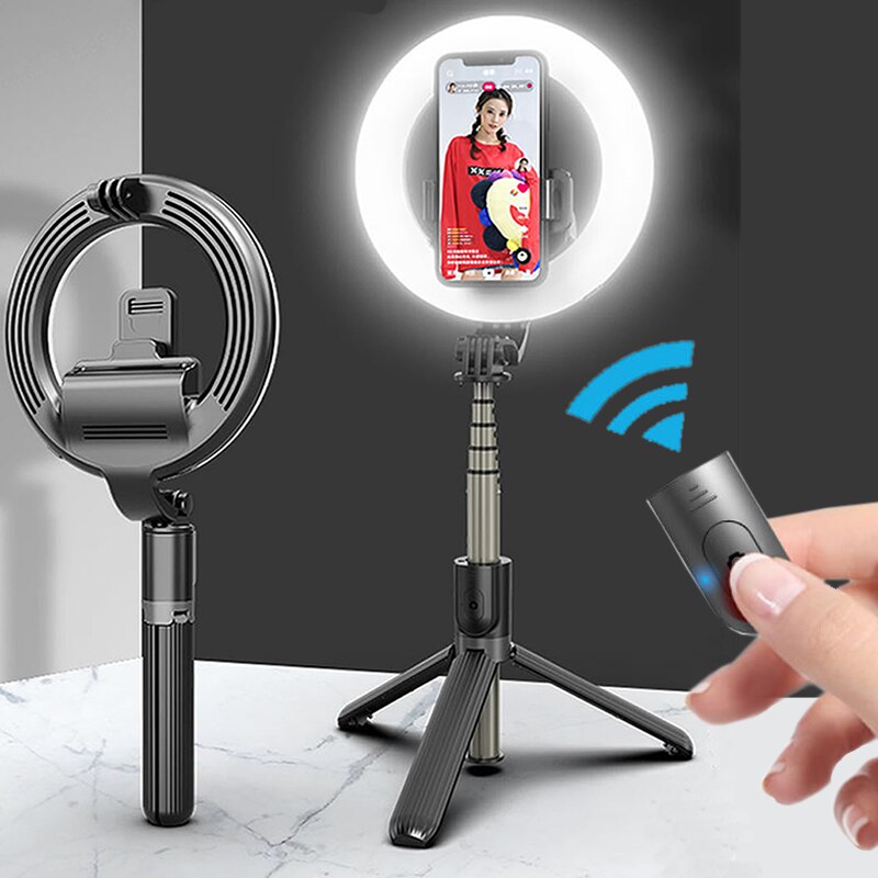 5 inches LED Ring Light Photography with Foldable Tripod Monopod Wireless Bluetooth Selfie Stick for Tiktok Youtube Video Lamps