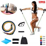 Smart Home 12pcs / Set Latex Fitness Pilates Yoga Gym Resistance Bands Exercise Elastic Pull Tube Foam Handles Ankle Straps
