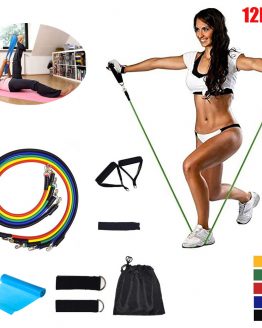 Smart Home 12pcs / Set Latex Fitness Pilates Yoga Gym Resistance Bands Exercise Elastic Pull Tube Foam Handles Ankle Straps