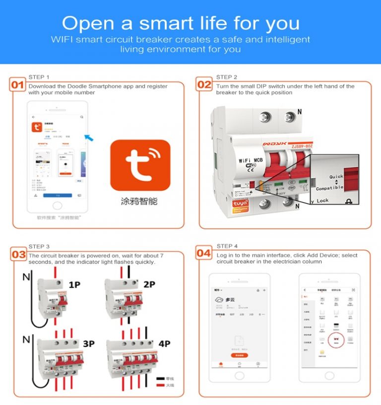 Upgrade Your Home Safety with the New 4P Circuit Breaker WIFI Switch - Smart Life/Tuya Controlled, Overload Protection for a Secure Smart Home Experience