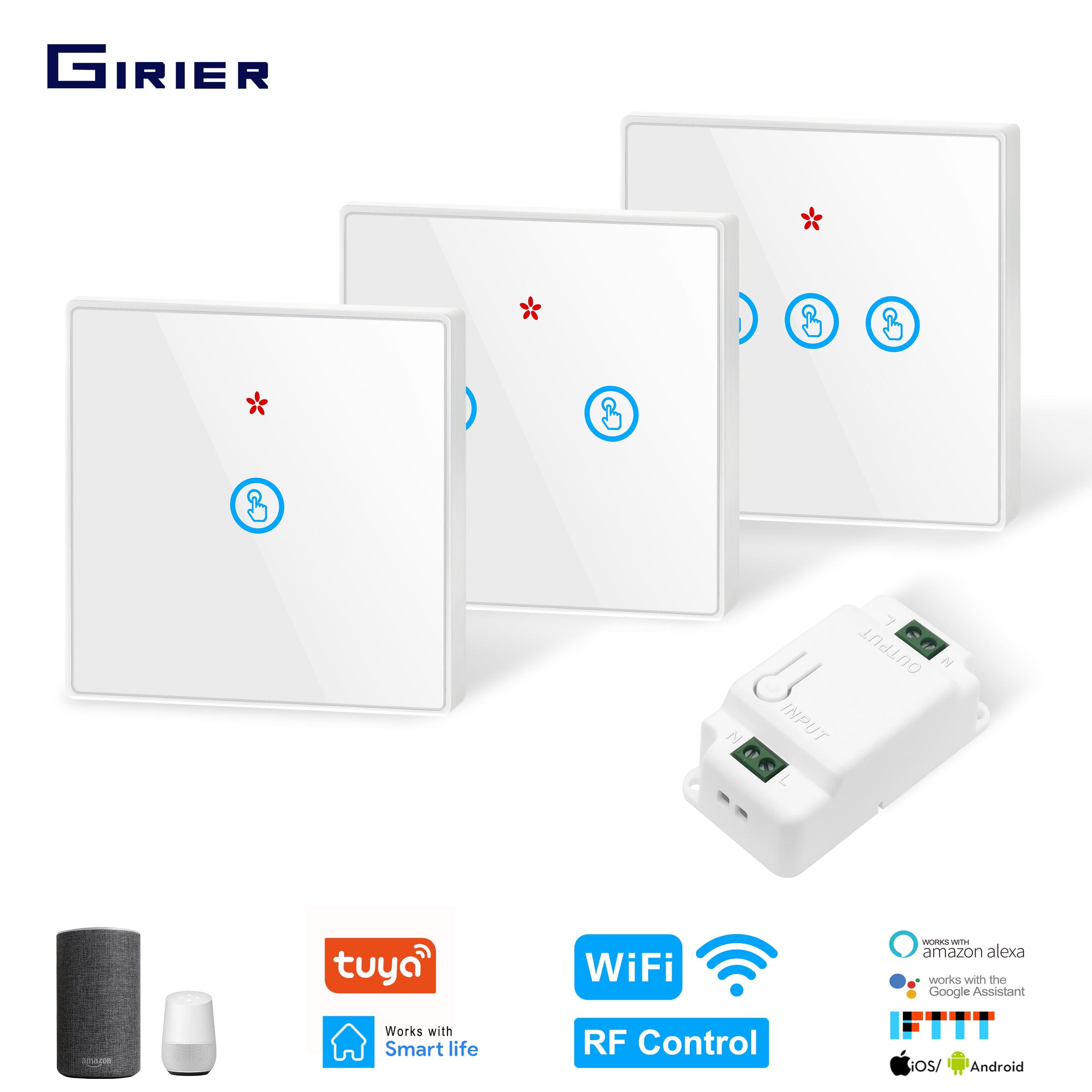 Smart DIY Wifi Light Switch 433MHz RF Touch Switch Glass Panel Tuya App Smart Home Automation Module Support Alexa Google Home