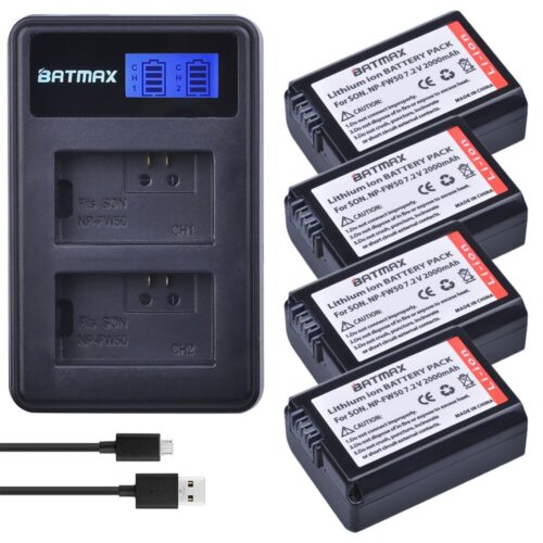 4pc NP-FW50 NP FW50 FW50 Battery+LCD USB Dual Charger for Sony A6000 5100 a3000 a35 A55 a7s II alpha 55 alpha 7 A72 A7R Nex7 NE