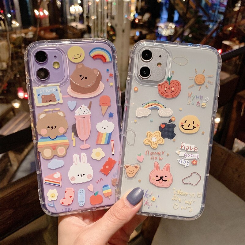 Shockproof Cute Rabbit Bear Phone Case For iphone 11 Pro X XS Max XR Clear Cartoon Cover For iphone 7 8 plus Soft TPU Back Case