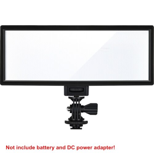 Viltrox L132T ultra-thin LED video light with adjustable color temperature, dimmable brightness, and LCD display, ideal for DSLR and camcorder setups.