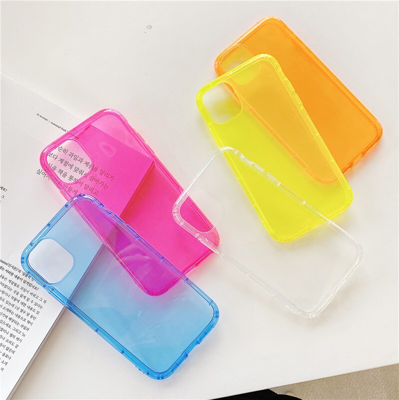 Neon Fluorescent Color Phone Case For iPhone 11 Pro Max XR X XS Max 7 8 Plus Back Cover Luxury Transparent Soft TPU Cases