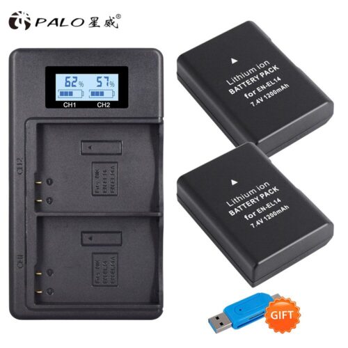 2pcs EN-EL14 EN-EL14a ENEL14 EL14 1200mAh Battery+LCD USB Dual Charger for Nikon D3100 D3200 D3300 D5100 D5200 D5300 P7000