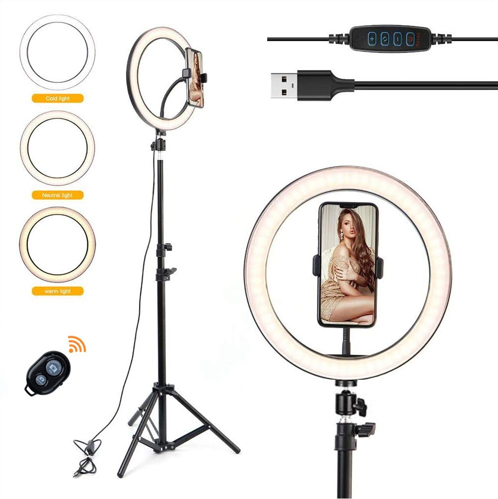10 inch LED Selfie ring light with Tripod Stand Phone Holder For TikTok YouTube Video Dimmable LED Ring Lamp Photography Photo