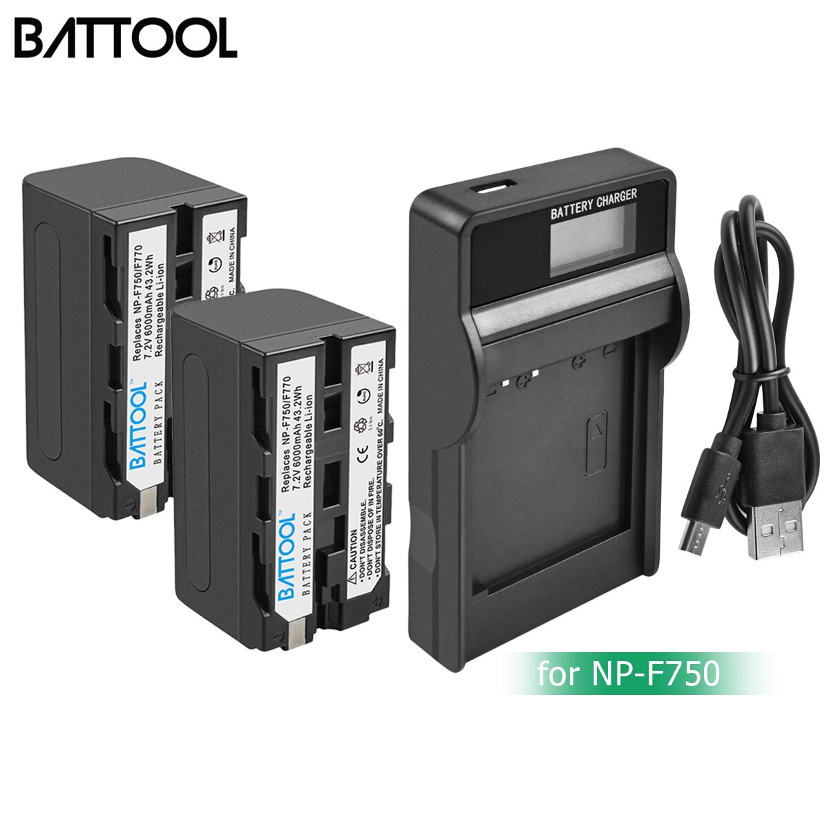 BATTOOL 6000mAh NP-F770 NP-F750 NP F770 np f750 NPF770 750 Batteries+LCD Charger For Sony NP-F550 NP-F770 NP-F750 F960 F970
