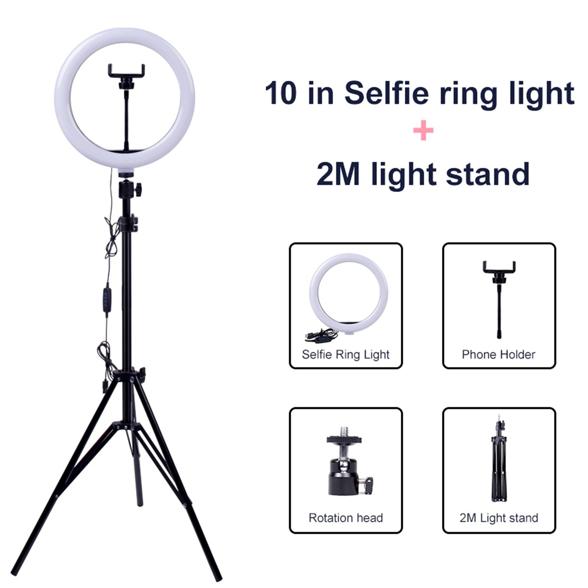 10 Inch Dimmable LED Selfie Tiktok Ring Light USB Ring Lamp Video Photography Light with Phone Holder Tripod for Makeup Youtube