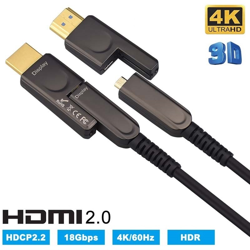 HDMI & Micro HDMI Detachable Optical Fiber HDMI Cable HDMI 2.0 4K 60Hz 10m 20m 30m 50m 100m for HDR TV LCD Projector Laptop PS4