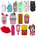 3D Cartoon Silicone iPhone Case in Unicorn, Minnie Cat, Sulley, and Stitch designs, offering anti-knock protection and a playful touch for all iPhone models.