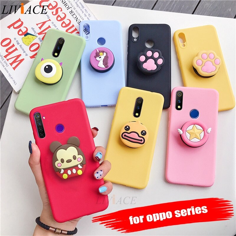 3D cartoon phone holder case for oppo realme xt x2 pro x lite q 3 5 pro c2 c1 soft silicone cute animal stand back cover
