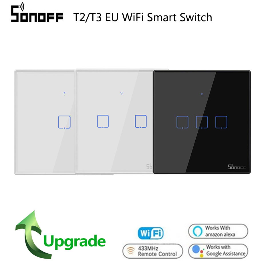 SONOFF T3 T2EU TX Smart Wifi Wall Touch Switch With Border Smart Home 1/2/3 Gang RF433 Remote Switch Work With Google Home
