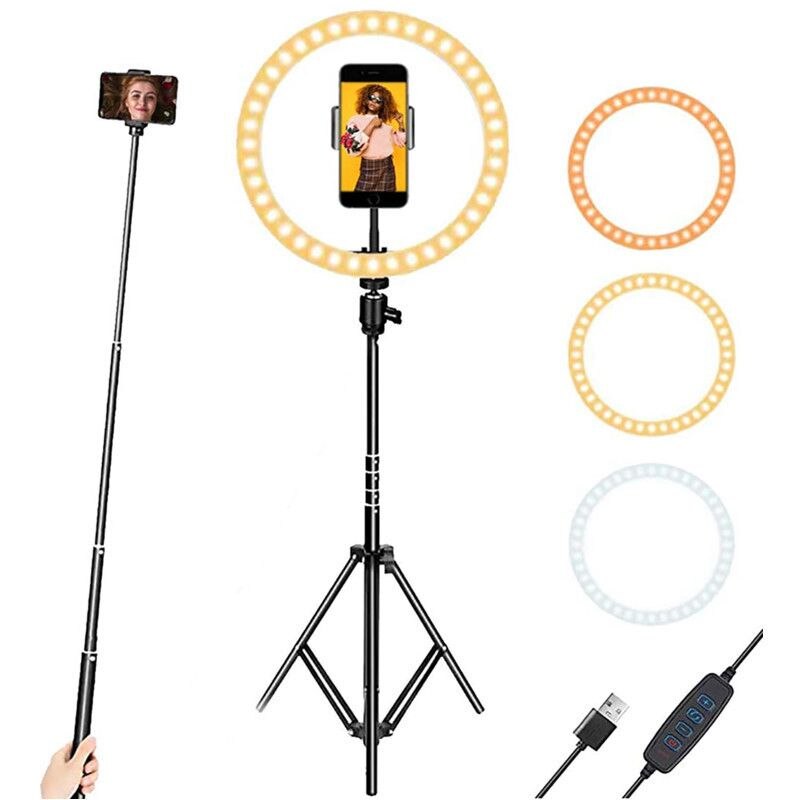 33cm Dimmable LED Selfie Ring Light With 160 cm Stand Tripod Photography Ring Lamp For Live Makeup TikTok & YouTube VideoLight