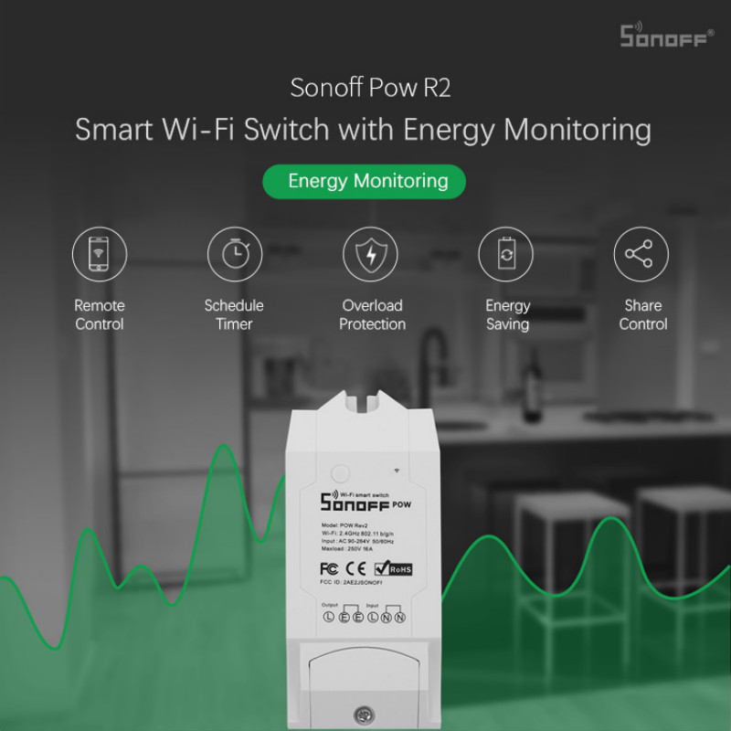 Sonoff Pow R2 15A Power Consumption Measurement Energy Meter Monitor Wireless DIY WiFi Switch Remote Control Smart Homekit Home