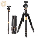 QZSD Q666C Professional Carbon Fiber Tripod Monopod For Travel DSLR Camera Light Compact Portable Stand 15kg Max Load