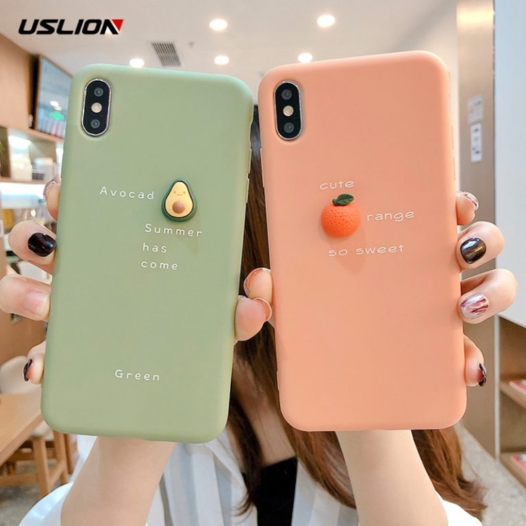 USLION 3D Cute Orange Phone Cases Cover For iPhone 11 6S Plus 7 8 7Plus X XR XS MAX Funny Avocado Soft Back Case For iPhone 11 6 1 3D Cute Orange Phone Cases Cover For iPhone 11 6S