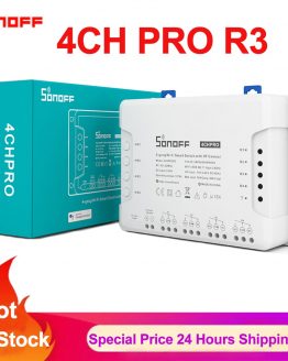 Sonoff 4CH Pro R3, Smart Wifi Switch 433MHz RF Wifi Light Switch 4 Gang 3 Working Modes Inching Interlock Smart Home With Alexa