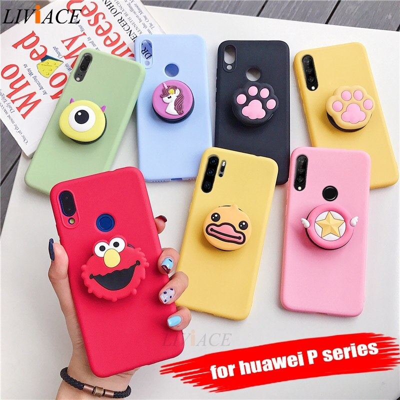 3D silicone cartoon phone holder case for huawei p30 p20 lite pro p8 p9 p10 lite plus 2017 2016 girl cute stand covers