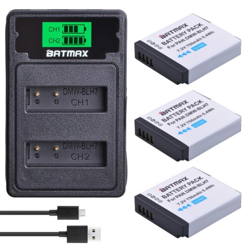 DMW-BLH7 BLH7E DMW-BLH7PP Battery+LCD USB Dual Charger for Panasonic Lumix DMC-GM5,DMC-GF7,DMC-GF8, GF9, LX10, LX15