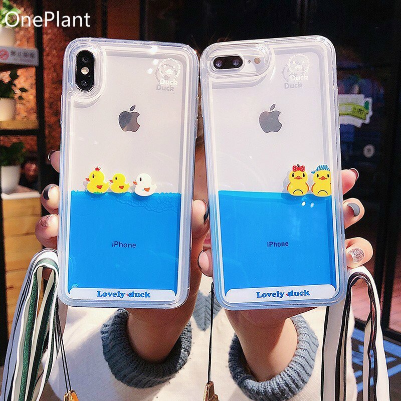 Cartoon Phone Case For iPhone 11 Pro Max X XR XS MAX 3D Swimming Duck Dynamic Liquid Quicksand For iPhone 5s 6 6s 7 8 Plus Cover