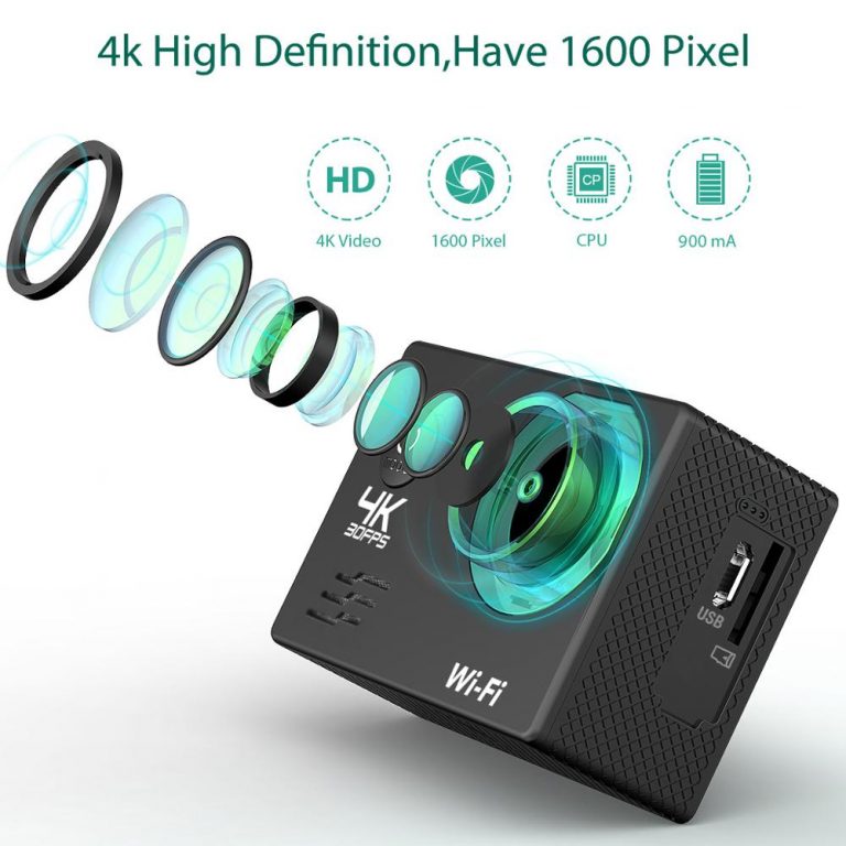 Action Camera 4K 30fps Ultra HD 16MP 170D 30m Underwater Waterproof Sport Helmet