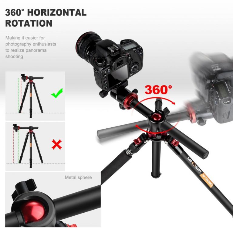 K&F Concept TM2534T DSLR Camera Tripod 66' Magnesium Aluminium Monopod Professional Tripods W/ 360° Ball Head for Canon Nikon 3 Lightweight 360° Ball Head Tripod for Outdoor, Travel, and Studio Photography