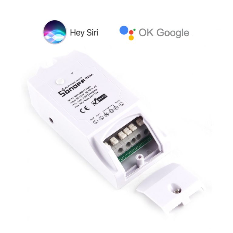 Sonoff Dual For Apple Homekit WiFi Garage Roller Shutter Blinds Curtain Smart Home Google Assistant Switch Remote Controller 1 SONOFF Dual Smart WiFi Switch for Garage Shutters, Curtains & Blinds – Works with HomeKit and Google Assistant