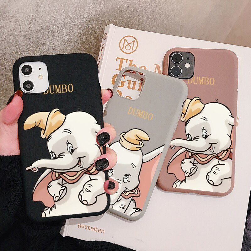 Cartoon Dumbo Elephant Phone Case for iPhone 11 Pro XR X Xs Max 8 7 6 Plus 6S 5S SE Frosted Silicone Cases Soft Back Cover