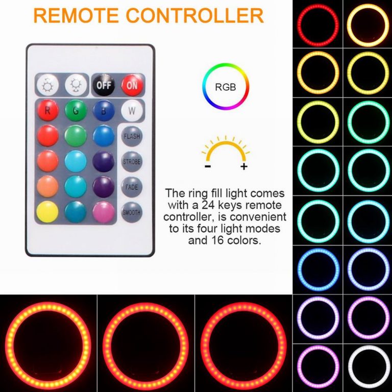 Remote Control 16-Colour Camera Ring Light with Phone Holder